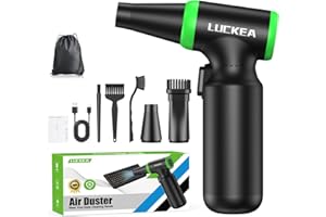 LUCKEA Elettrico Rimuovi Polvere Aria Compressa Spray 130000 giri/min - 3 Velocità Soffiatore ad Aria Compressa con 2 Ugelli e 3 Spazzole, Batteria da 6000 mAh, Pulizia PC Elettronica, Ufficio, Auto