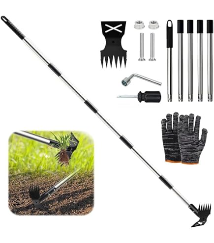 Brosse Télescopique Désherbante 3 En 1 - Manche 133 Cm, 2 Têtes Métalliques Pour Allées Et Terrasses - 5