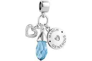 FGT Jan to Dec Birthday Birthstones Love Heart Crystal Dangle Charms Compatible with Pandora Bracelets for Women