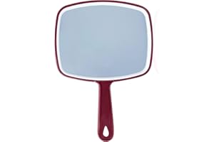 PLASTIFIC Espejo de mano para peluquería y belleza, para peluquería y peluquería, para peluquería y peluquería profesional, espejo de peluquería de mano, espejo con mango (burdeos)