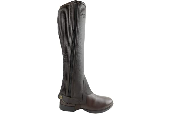 AK Demi-chaps d'équitation unisexe en cuir pleine fleur avec fermeture éclair latérale avec panneau extensible, protection des jambes équestre durable