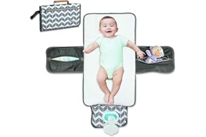 BABEYER Portable Nappy Changing Mat, Travel Changing Mat with Storage Pockets for Toddlers Infants & Newborns, Grey