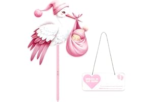 Kazaigou Storch Geburt für Draussen, Klapperstorch zur Geburt, Storch Geburt Storch für Draussen, Holzstorch zur Geburt Klapperstorch Storch zur Geburt für Baby Rosa Geburtsgeschenk
