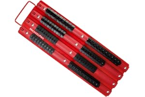 MichaelPro MP014006 Portable 80-Piece Socket Holder, Socket Organiser, Socket Rail, Socket Storage, Socket Organizer, Red Rail with Black Clips