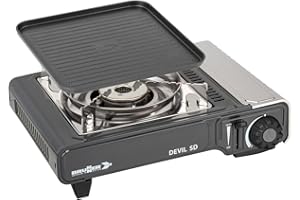 BRUNNER: Gas-Kochplatte Einflammig Outdoor Set - Mit Piezozündung 2,2 kW - Gasherd mit Grill-Funktion & Zündsicherung - Devil SD NG Für Ventilkartusche - Kompakt, Mobil & Im Koffer