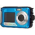 MXGZ Waterproof Digital Camera, FHD 2.7K 48 MP 10ft Underwater Camera 16X Digital Zoom Front Rear Double Screens LCD Display Selfie Camera Video Recorder for Snorkeling, Gift for Kids Adult(Blue)