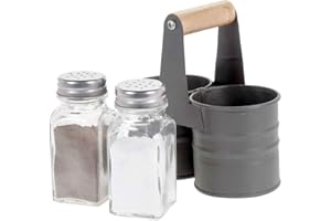 EXCELLENT HOUSEWARE Salero y pimentero de vidrio con soporte de almacenamiento de metal