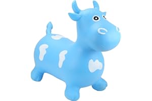 Happy Hopperz Inflatable Bouncy Animal Ride-On Toy, Pump included, Big Face Blue Bull, 2.5 yrs - 5 yrs