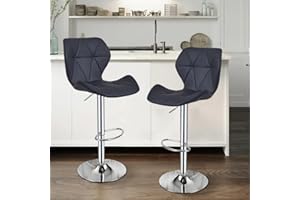 Panana Lot de 2 Tabourets de Bar, Chaises Haut, Hauteur Réglable, Revêtement en PU, Rotatif sur 360°, avec Dossier et Repose-Pieds, Pied Chromé, 49 x 35 x 107-127 cm (Noir)