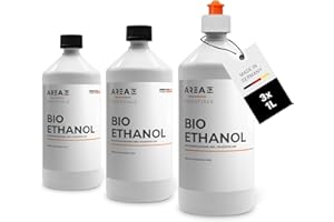 Area52 – Bioethanol 3x1L Set Ethanol – Reiner Ethylalkohol mit 96,6% Reinheitsgrad – Für Ethanolkamine, Tischkamine & Bioethanol-Feuerstellen – Geruchslos & rußfrei – Für Indoor & Outdoor (3 x 1L)