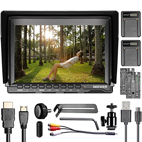 Neewer NW759 7 pouces 1280x800 IPS Ecran Moniteur d Appareil photo avec 2 Pi  ces USB Chargeur de Batterie   2 Packs F550 Batterie de Remplacement pour Sony Canon Nikon Olympus Pentax Panasonic