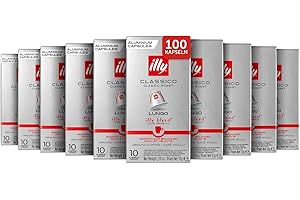 ‎ILLY illy, Kompatible Aluminium-Kaffeekapseln CLASSICO Lungo, 100% Arabica mit Noten von Orangenblüten und Jasmin, Sanftes Aroma und Süßer Nachgeschmack, 10 Packungen mit 10 Kapseln (100 insgesamt)