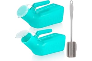 YIBAIJIA 2 Stk 1000 ml Urinflaschen für Männer, tragbare Herren Urinalflasche Bettflasche für männliche, Urinauffangflasche mit Schraubdeckel für Reisen, Notfall, Bett, Camping, mit 1 x Reinigungsbürste