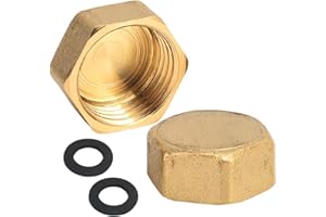 BEATIFIC 2 Stück 3/4" IG Messing Stopfen, 3/4 Zoll Innengewinde Verschlussstopfen, Blindstopfen Rohr Endkappe mit Gummiring, für Rohranschluss Badezimmer, Heizung und Trinkwasseranlage Geeignet, Wassersysteme