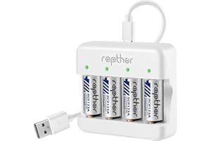 Rapthor CR123A Battery for Arlo 750mAh 3.7V Rechargeable 4 Batteries and Charger for Arlo Camera Flashlights Microphone Smoke Detector Electric Shaver Alarm Clock Calculator