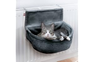 CanadianCat Company | Katzen Kuschelsack für Heizkörper | Anthrazit | Liegemulde mit verstellbaren Bügeln