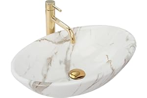 Rea Lavabo sobre encimera Pamela Shiny Aiax Lavabo de cerámica - Lavabo ovalado - Mármol - 33 x 53 cm