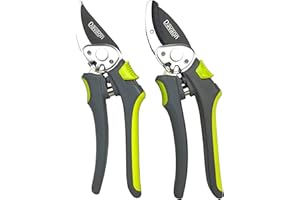 Geared Garden Secateurs Set - Anvil Secateurs & Bypass Secateurs - Lightweight Gardening Secateurs - Ergonomic Secateurs for Arthritic Hands - 2 Heavy Duty Secateurs with SK5 Steel Blades - Davaon Pro