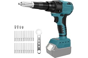 ROADTIME Rivettatrice a batteria compatibile con Makita 18V batteria, Pistola rivettatrice elettrica senza spazzole con luce LED, 20 rivetti, 3 adattatori e chiave, Pinza rivettatrice (senza batteria)