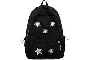 Weduspaty Zaino Y2K, Stella, Nero, 34x15x46 cm, Tasca Anteriore, Cerniera Liscia, Per Laptop, Ragazze