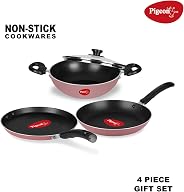Pigeon by Stovekraft Basics Aluminium Non-stick Cookware Set, Set of 3 (With one lid), Pink