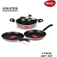 Pigeon by Stovekraft Basics Aluminium Non-stick Cookware Set, Set of 3 (With one lid), Pink