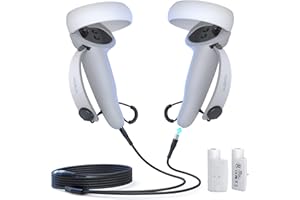 AUBIKA Accesorio para Mandos Meta Oculus Quest 2, Agarres para Mando con Cable de Carga y Batería Recargable (1000mAh X2), Ajustable para Diferentes Tamaños de Mano - Blanco