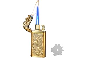 PIOYYDS Lighter, Candle Lighter, Embossed Dragon Magic Dual Flame Lighter, Windproof Jet Lighter with Adjusting Flame Tool, Refillable Butane Lighter for Outdoor Indoor (Gas not Included)-Gold