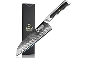 Sunnecko Couteau Cuisine Japonais en Acier Damas 67 Couches, Couteau Santoku 18 cm Professionnel, Couteaux de Cuisine pour Poisson Viande Légume