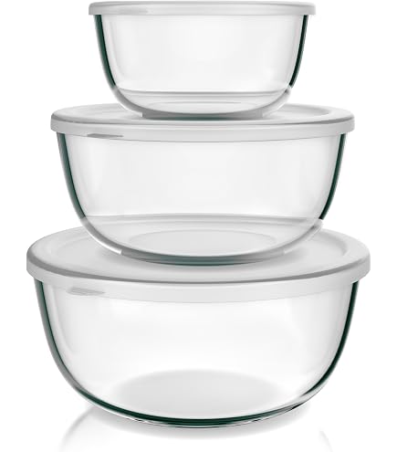 XXL Salatschüssel aus klarem Glas mit Doppelfunktions-Deckel aus Bambus – extra große Rührschüssel mit Deckel für Salate, Dessert, Obst, Punsch – Mittelstück große Servierschalen für Unterhaltung Küche, Haushalt & Wohnen