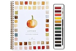 SIEBKORB Watercolor Workbook, 12 Color Watercolour Paint Workbooks Set with Supplies Beginner Friendly Water Colour Paints Book Sets with Brushes Watercolor Workbook for Kids Adults (Autumn)