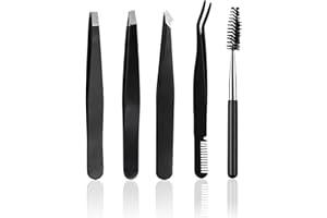 Ikadiya Pince a Epiler[5 Pièces], Pince a Epiler Professionnelle en Acier Inoxydable, Pince pour épilation des poils Pince pointue pour Poils Faciaux, Échardes, et Quotidienne de Beauté