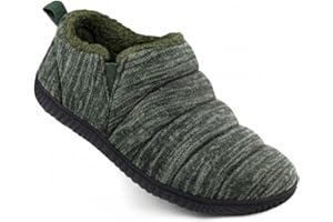 ZIZOR Men's Cozy Memory Foam Slippers with Plush Fleece Lined, Knit Anti-Slip Indoor Outdoor Rubber Sole with Unilateral Elastic Bandage