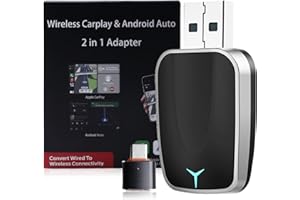 LEIKURVO Adapter bezprzewodowy CarPlay 2 w 1 - USB-A/C Mini Android Auto dla iOS 12+ i samochodów z kablem CarPlay, Plug and Play