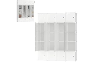 ‎VA-CERULEAN VA-Cerulean Regalsystem Steckregal aus Kunststoff Kleiderschrank mit Tür und Kleiderstange Schrank Schlafzimmer Kombischrank für Kleidung,Bücher,Spielzeug(20 Würfel, Milchig)