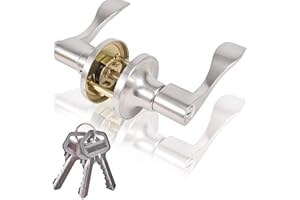 YELANGU 1 Pack Satin Nickel Heavy Type Door Handle Lock, Entrance Doors Handles with Locks and Key, Safe Lockset Exterior Door Handle Wave Style(Silver)