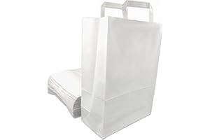 UNIVERS GRAPHIQUE UNIVERS GTAPHIQUE 25 Sacs Kraft Blanc à poignées Plates 11 litres : 35 cm Haut x 26 Large x 12 cm Soufflet Un Cabas Boutique élégant, Solide, renforcé et résistant.