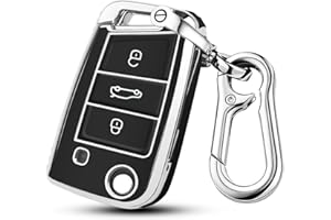 QBUC Silberfarbenes Schlüsselhülle Passend für Volkswagen, Drei-Knopf-Autoschlüsselkasten, Auto Kratzfestes Schlüsseletui, Passend für Schlüsseletuis von Volkswagen Polo, Skoda, Tiguan (C-Schwarz)