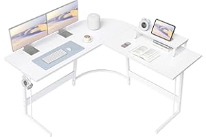 Cubiker L Shaped Gaming Desk Computer Office Desk, 120 cm Corner Table with Large Monitor Stand for Home Office Study Writing Workstation, White