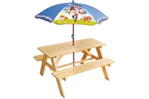 FUN HOUSE PAT'PATROUILLE Table Pique-Nique H.53 X L.95 X P.75 cm avec Parasol H.125 X Ø 100 cm pour Enfant