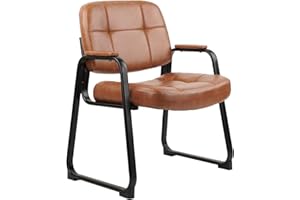 CLATINA Big & Tall 400 LBS Waiting Room Chairs with Padded Armrests, Leather Stationary Sled Base No Wheels Office Guest Chair for Reception Lobby Home Meeting Conference School Break Room, Brown