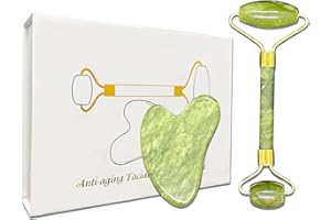 KUNSTIFY Zestaw premium Gua Sha, produkty do pielęgnacji brody, kamień jadeitowy, kamień do jadeitu, kamień do twarzy, kamień przeciwstarzeniowy, guasha do masażu twarzy, wałek (zestaw 2 wałków + kamień jadeit zielony)