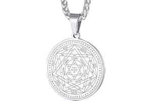 FaithHeart Pendentif Sceau de Salomon,Médaille Talisman Clé de Salomon Plaqué Or/Acier Inoxydable/Noir avec Chaîne 55+5cm,Bijoux Collier Personnalisable Amulette de Protection pour Hommes et Femmes