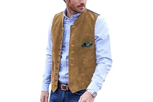 AeoTeokey Chaleco de traje para hombre de piel de ante vintage casual vaquero occidental chaleco