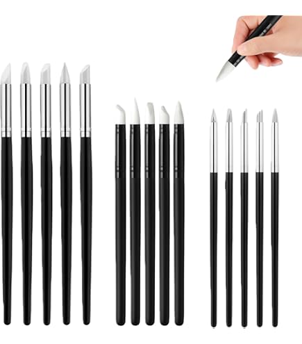 Set 5 Pennelli In Silicone Per Ceramica E Argilla Polimerica – Manici In Legno, Punte In Silicone, Per Modellare - 4