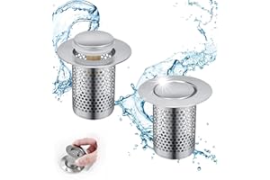 OLD DAVE 2 PZ Tappo Lavandino Bagno in Acciaio Inossidabile Con Filtro, Bidet Universale Pop Up, Scarico Universale Di Alta Qualità per Lavabo, Vasca Da Bagno, Cucina (Foro 32-42 mm)