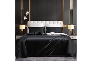 LUOFANFEI Juego de Funda Nordica Cama 135/150 Negro Blanco Saten Sábanas de Seda Satinada de Brillo Lustroso Juego de Funda de Edredón 240x220 y Fundas Almohada (50x75cm)