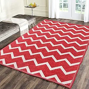 HOME SUPERIOR Designer Superfine Exclusive Chenille Yarn Velvet Carpet | 5 feet x 7 feet (Red) (CRP188RED)