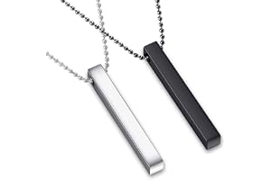 MEENAZ Stainless Steel Bar Pendant Necklace for Men Women Couples Boy girls black Necklaces Long Ball Chain Unisex boyfriend 