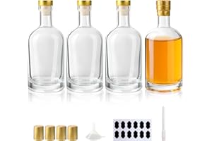 YBCPACK 12 oz /375ml Glass Liquor Bottles for Party Favors，4 Pack Empty Wine Bottles with T-Top Caps, Heat Shrink Capsules, Heavy Base Vodka Bottle for Alcohol, Oil, Vinegar